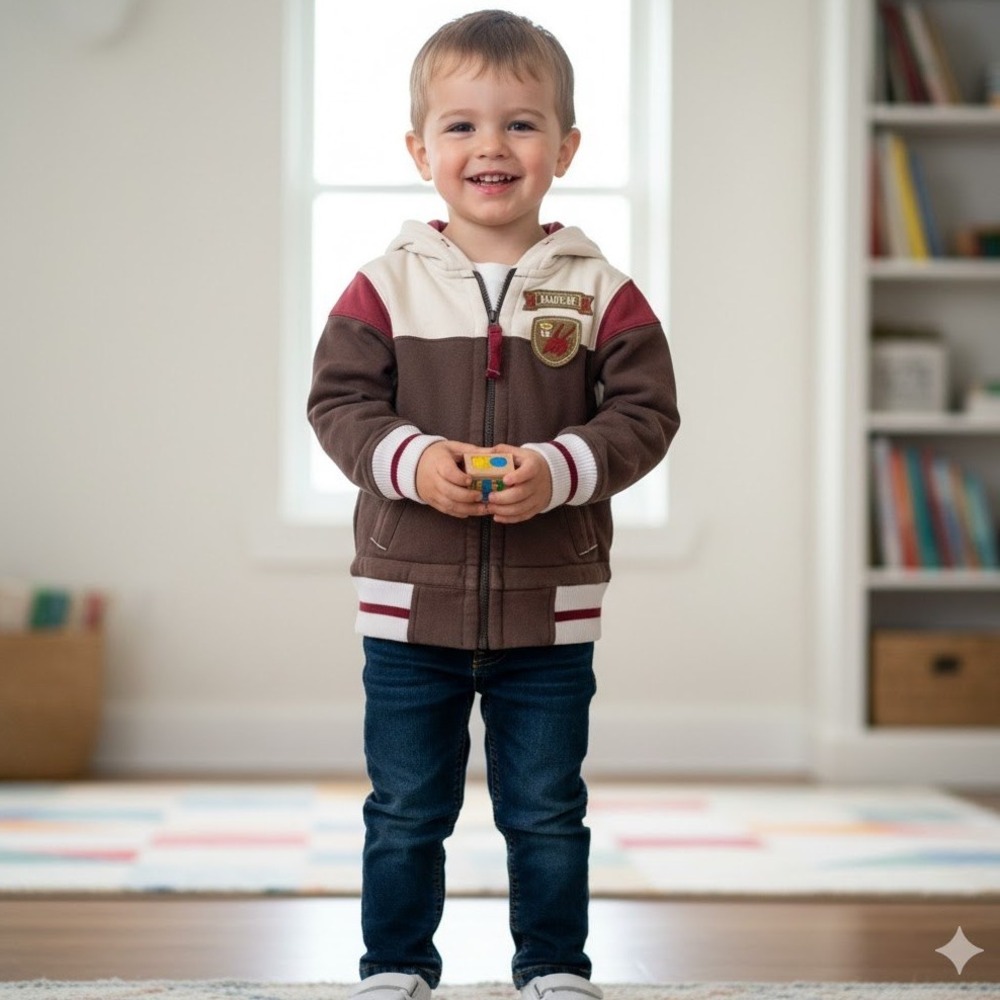 Naartjie Hooded Varsity Jacket Years Brown Colorblock Boy's‎ Size 4Fall Winter